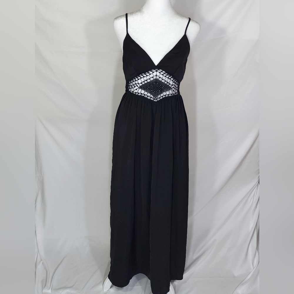 Audrey Black and Silver Embellished Maxi Summer Sundress (S)